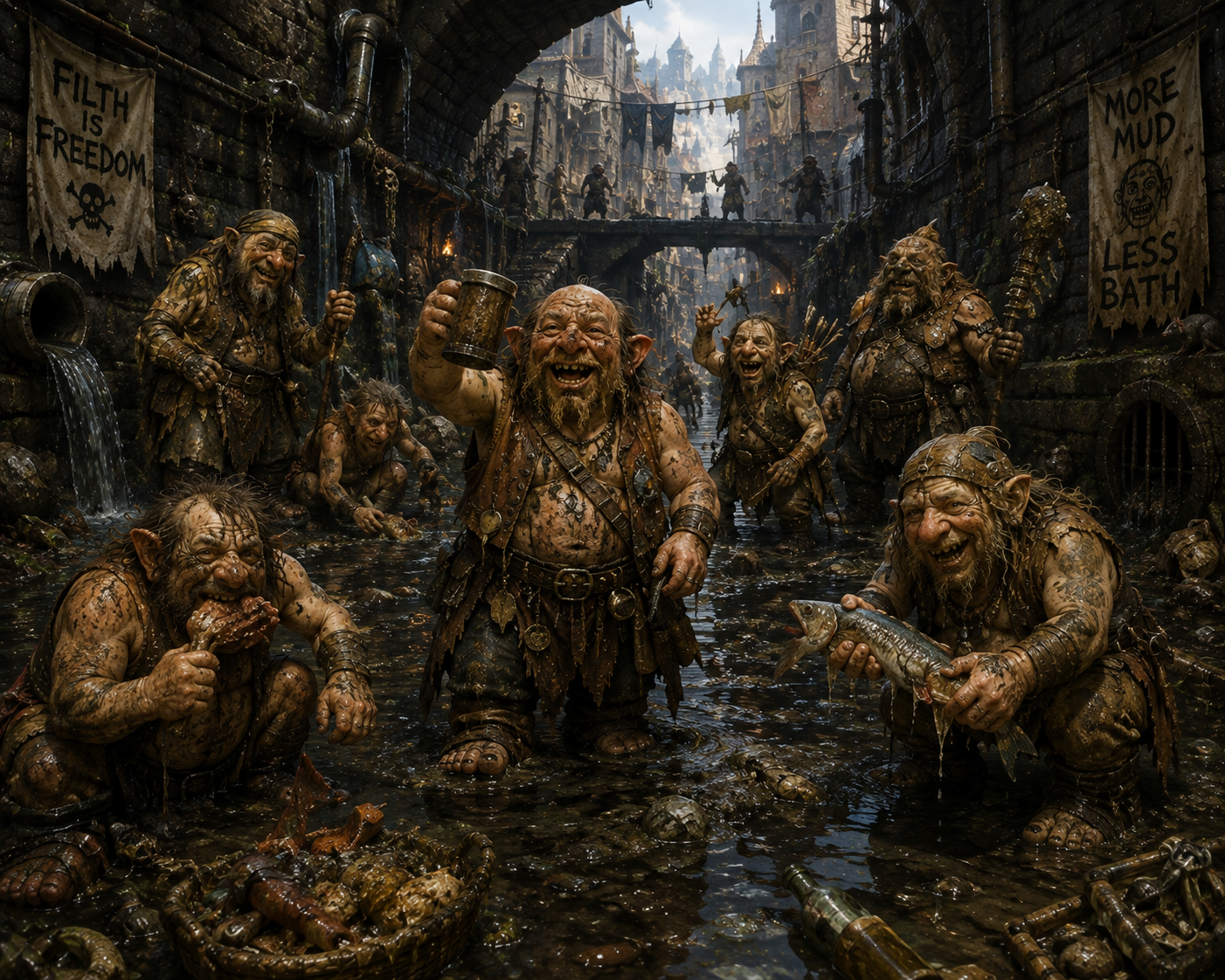 Gully Dwarves gathered in an Algoron sewer settlement